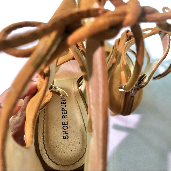 🌞SIZE 7 FIT Shoe Republic LA Chestnut Brown Suede String Up Stiletto Heels - Picture 2 of 9